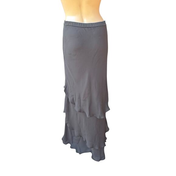 St. John Evening 4 Black Tiered Ruffle Silk Maxi Skirt Side Zip Marie Gray - Picture 4 of 6